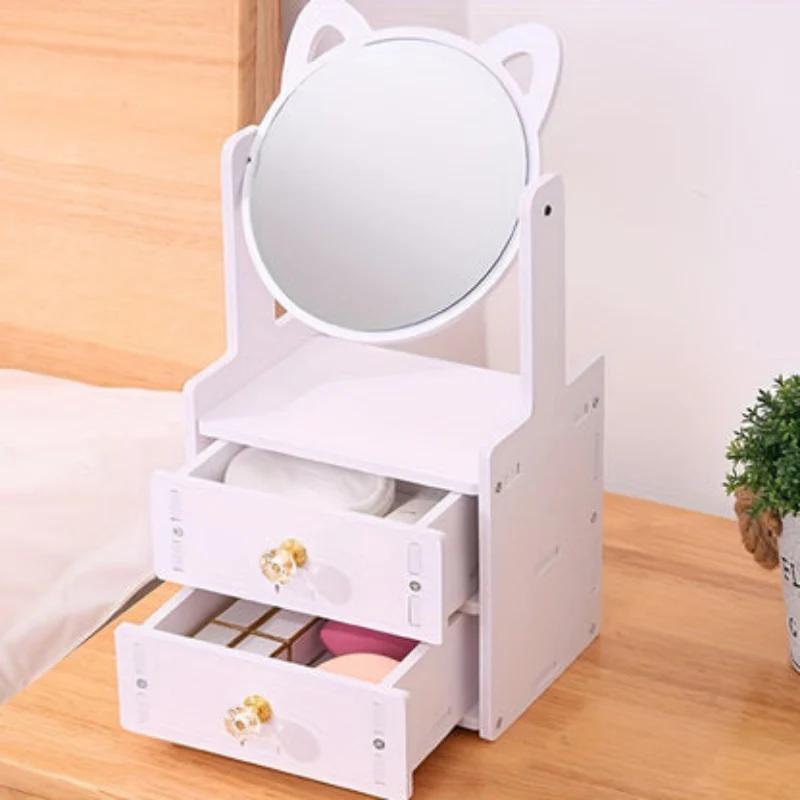 Miroir de maquillage de bureau oreilles de chat réglable avec boîte de rangement - Image 4