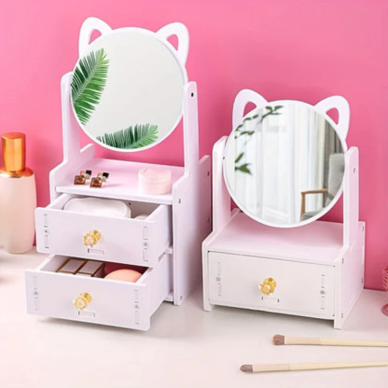 Miroir de maquillage de bureau oreilles de chat réglable avec boîte de rangement - Image 5