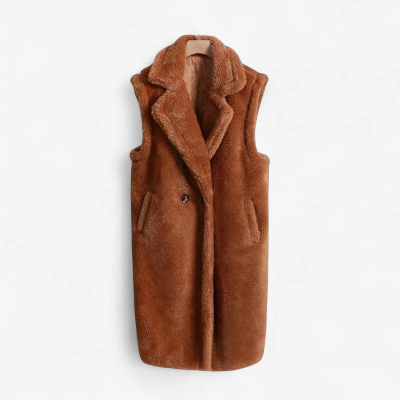 Gilet long femme style manteau teddy sans manches