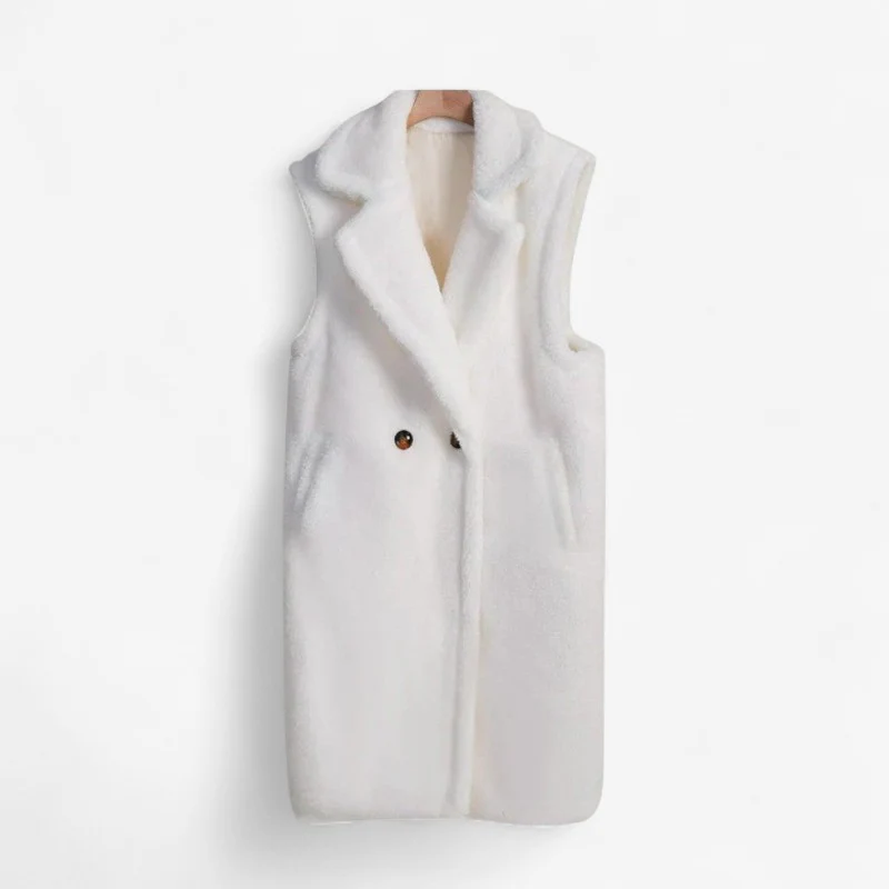 Gilet long femme style manteau teddy sans manches - Image 2