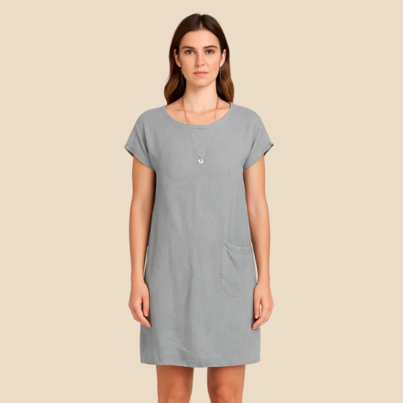 Robe à manches courtes coupe ample col rond - Image 5