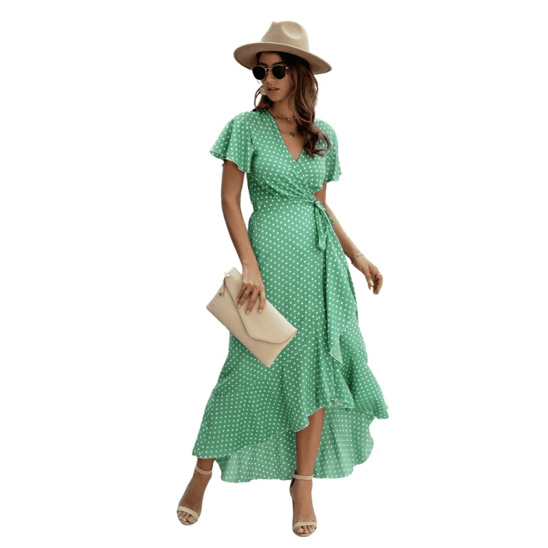 Robe imprimée manches courtes col V avec taille ceinturée - Image 2