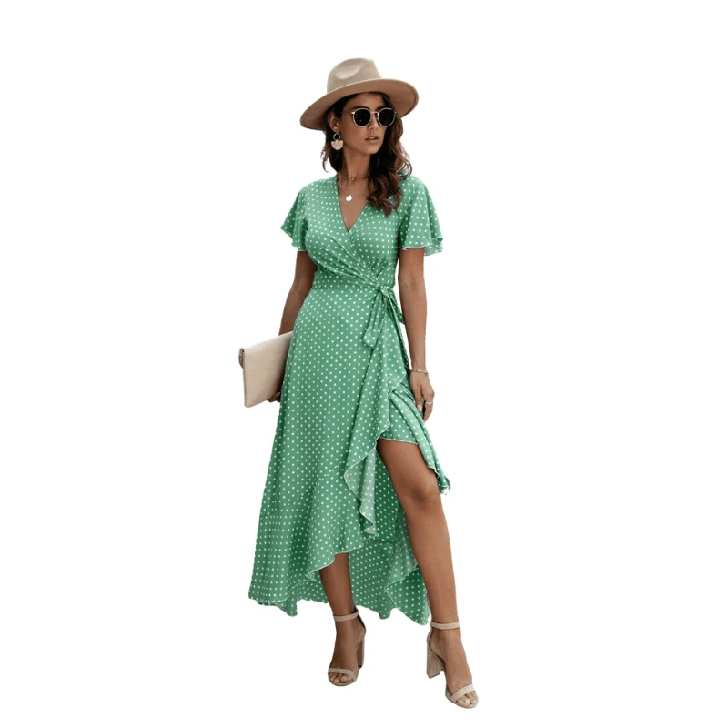 Robe imprimée manches courtes col V avec taille ceinturée - Image 3