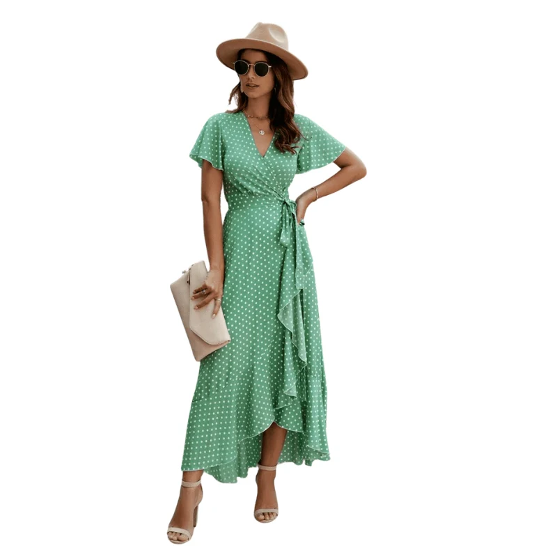 Robe imprimée manches courtes col V avec taille ceinturée - Image 4