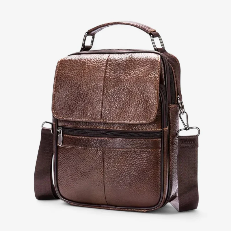 Grand sac à bandoulière homme en cuir avec fermeture éclair