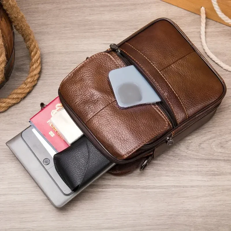 Grand sac à bandoulière homme en cuir avec fermeture éclair - Image 4