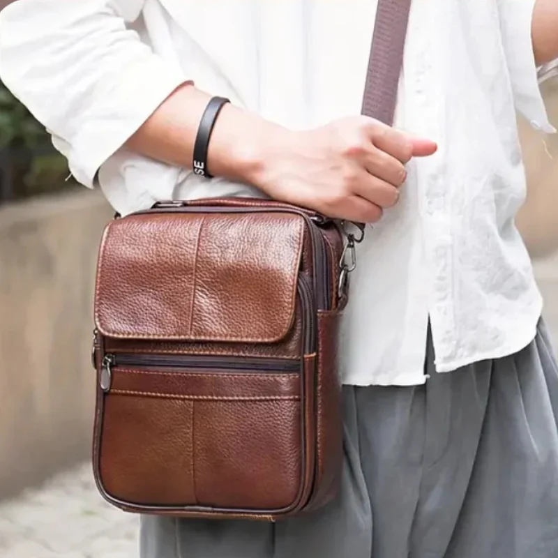 Grand sac à bandoulière homme en cuir avec fermeture éclair - Image 6
