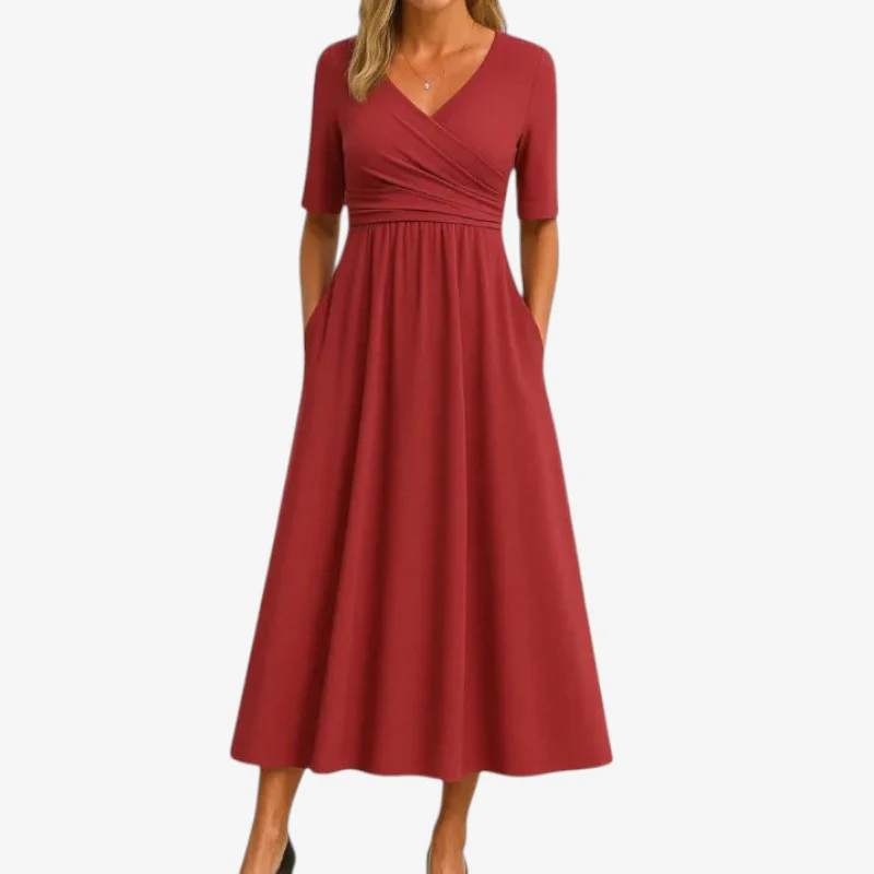 Robe femme manches courtes col V - Image 2