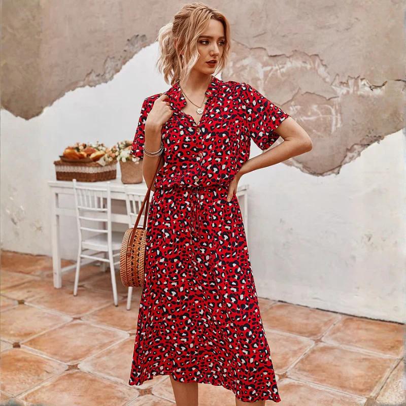 Robe Imprimée Femme avec Ceinture à la Taille - Image 10