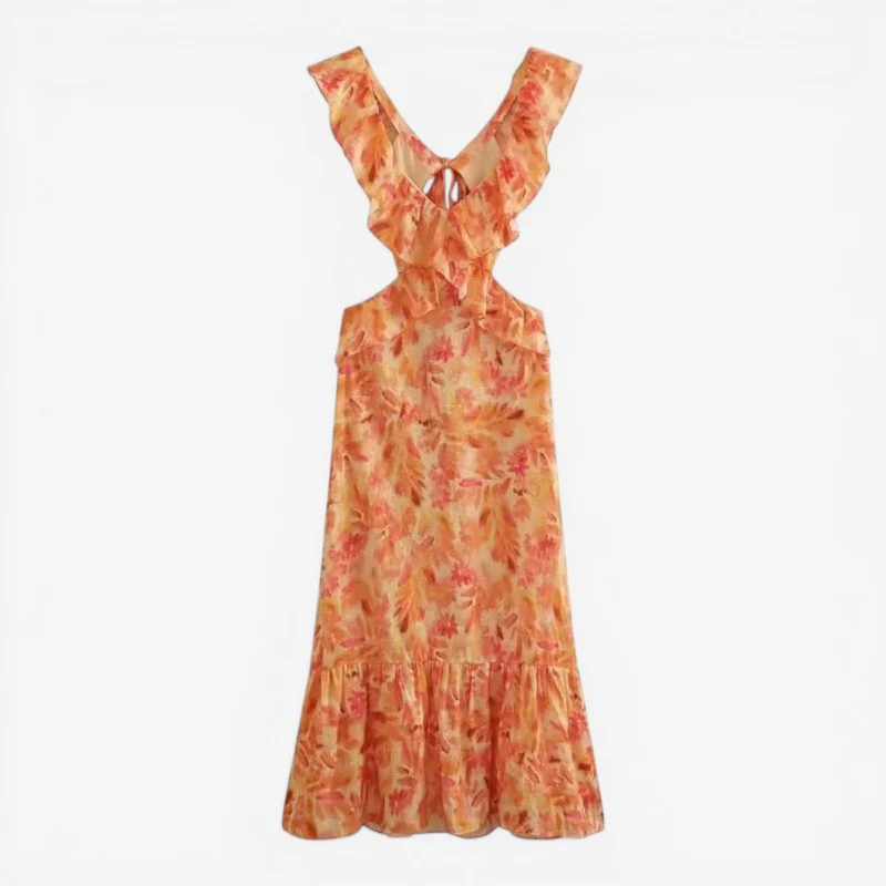 Robe longue femme à volants