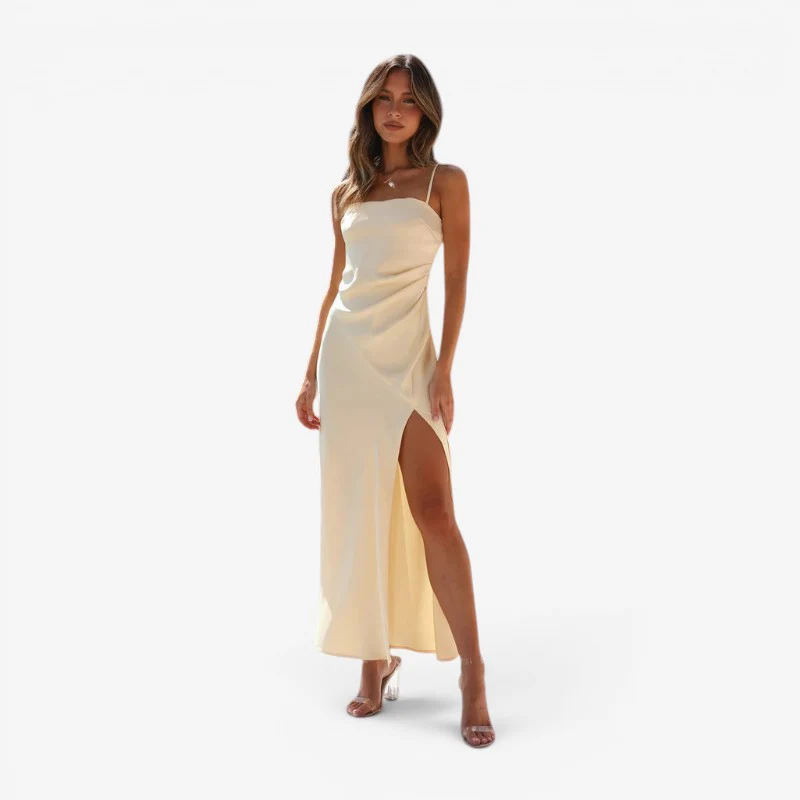 Robe Longue Femme avec Encolure Carrée et Fente Latérale - Image 2