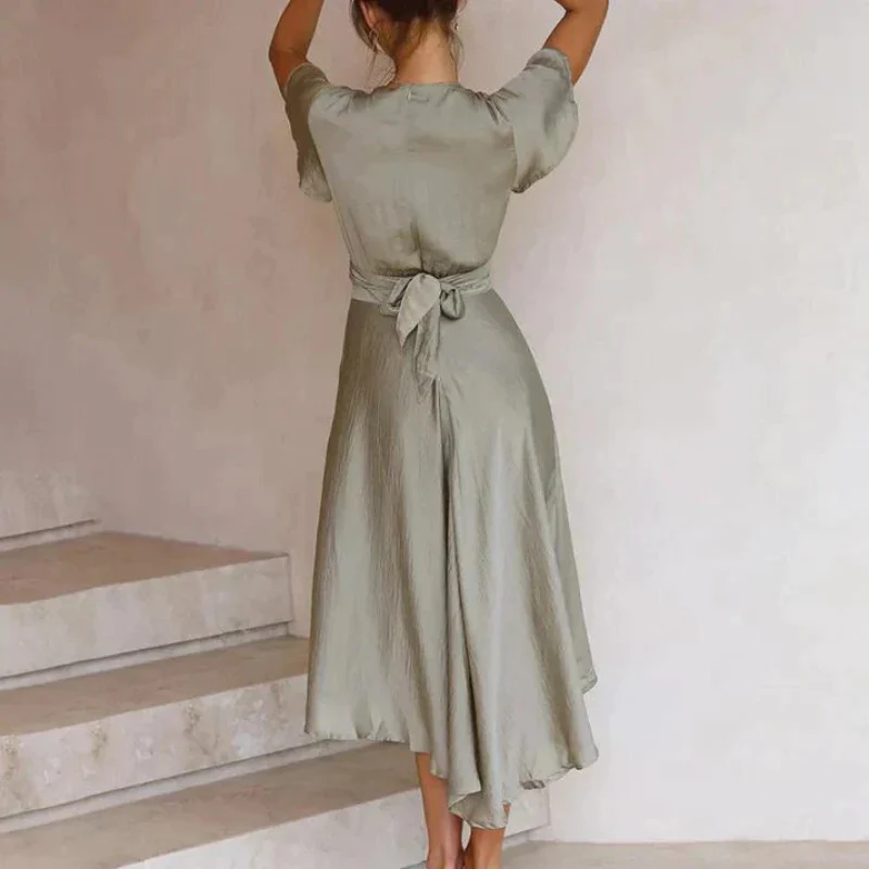 Robe Maxi à Col en V avec Volants et Ceinture Torsadée - Image 6
