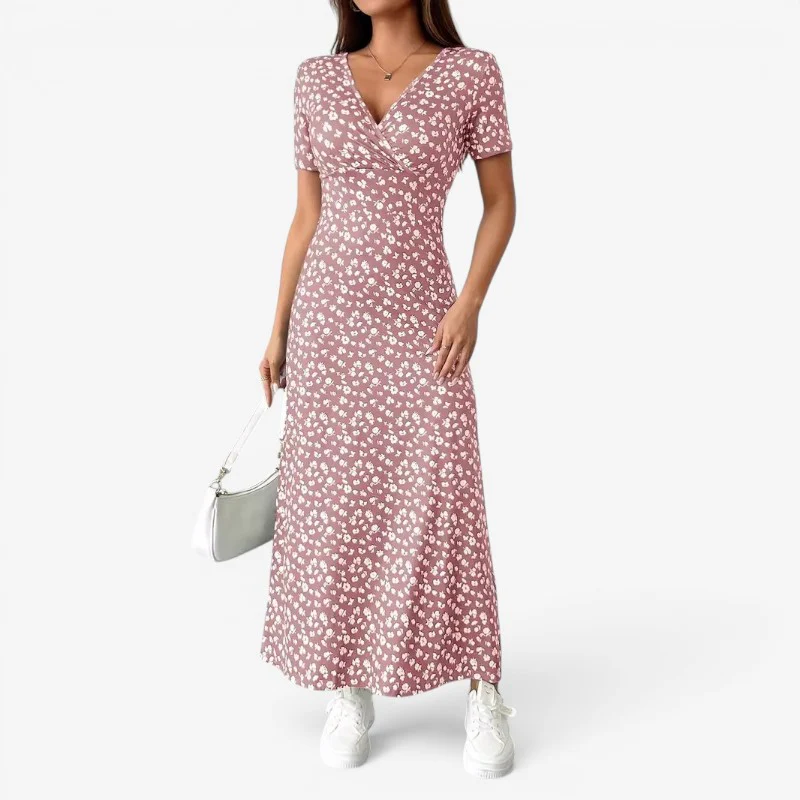 Robe Midi Fleurie Femme avec Col en V