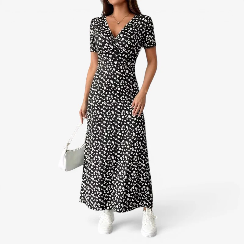 Robe Midi Fleurie Femme avec Col en V - Image 2