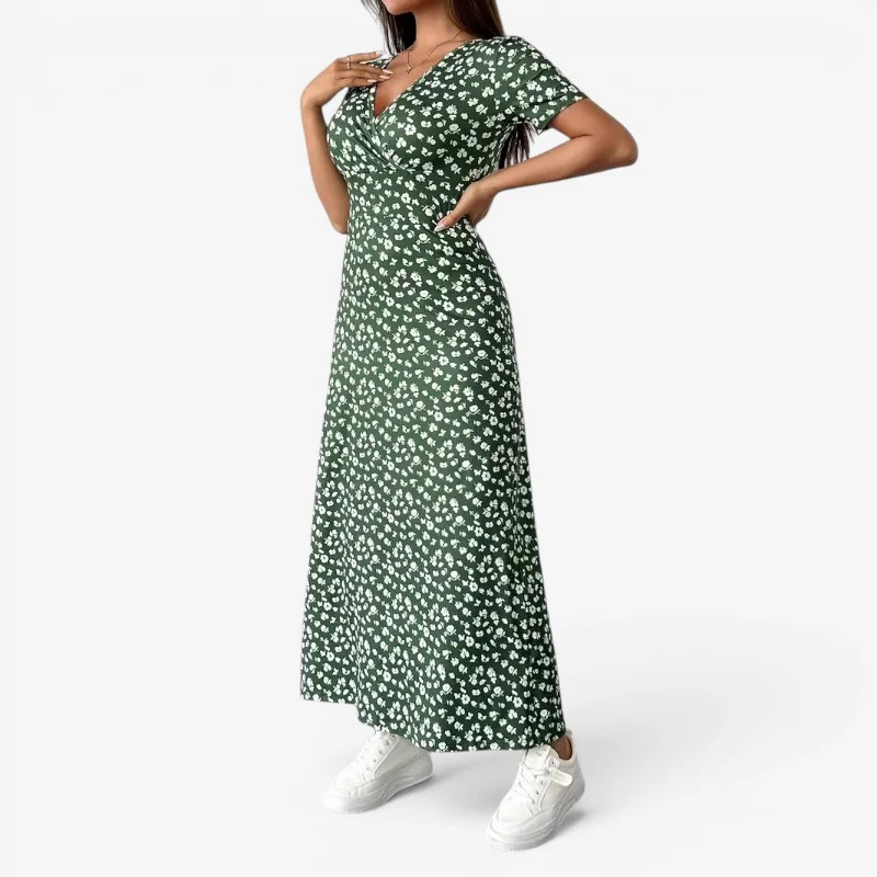 Robe Midi Fleurie Femme avec Col en V - Image 3