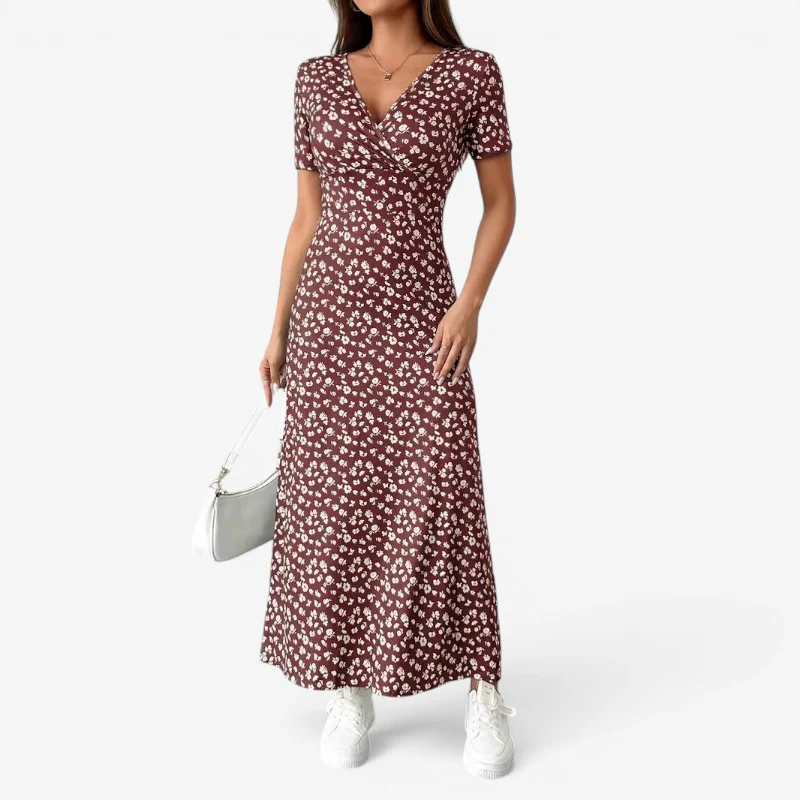Robe Midi Fleurie Femme avec Col en V - Image 4