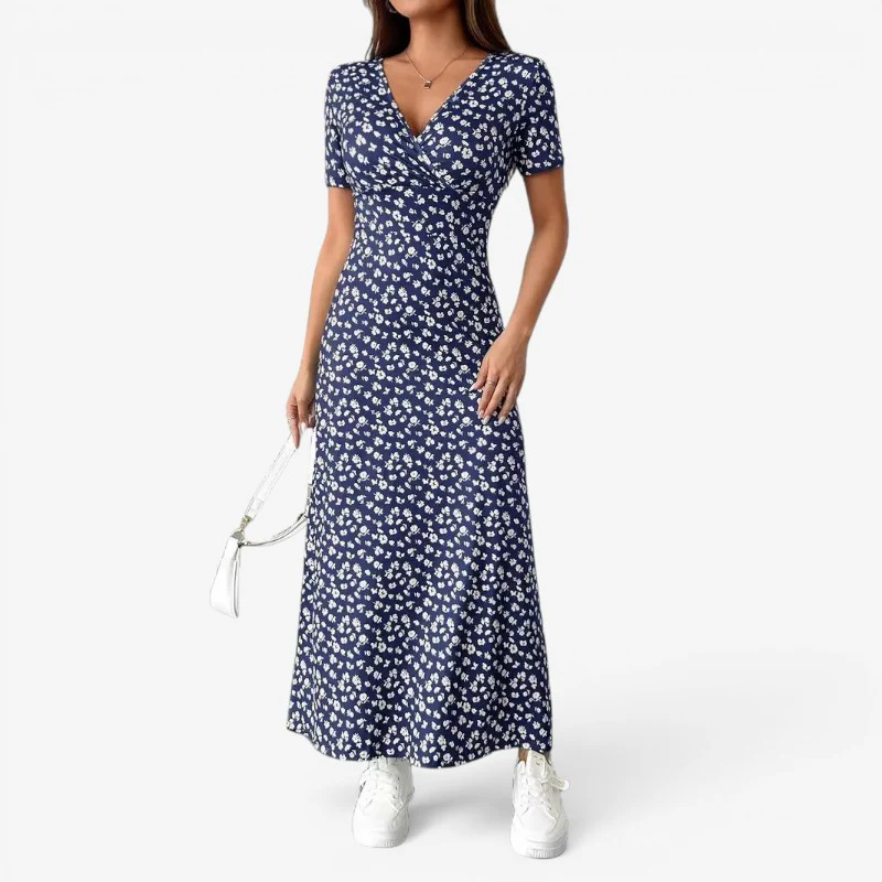 Robe Midi Fleurie Femme avec Col en V - Image 5