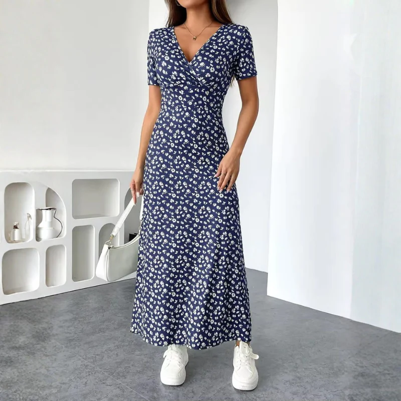 Robe Midi Fleurie Femme avec Col en V - Image 6