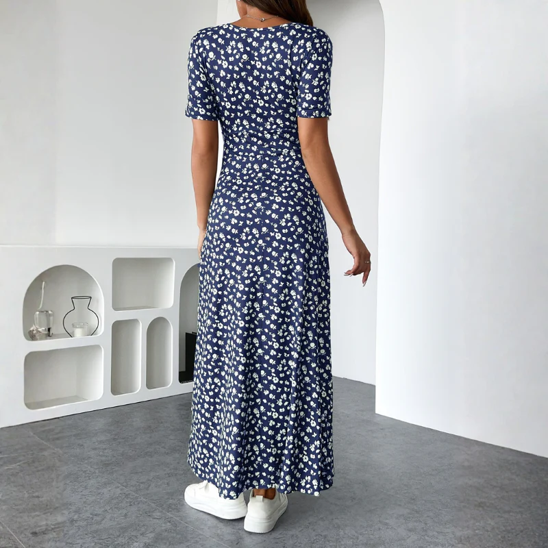 Robe Midi Fleurie Femme avec Col en V - Image 7