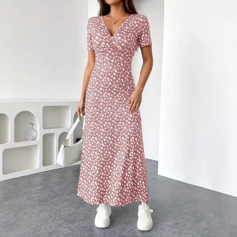 Robe Midi Fleurie Femme avec Col en V - Image 8