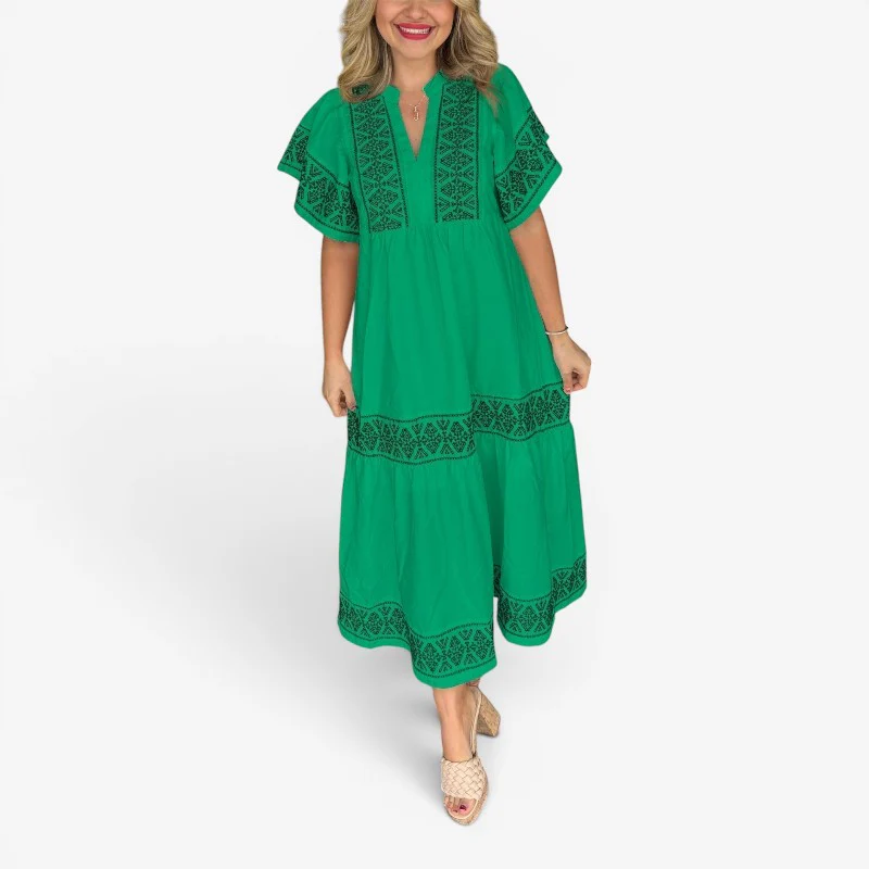 Robe midi imprimée à col en V et coupe ample - Image 7