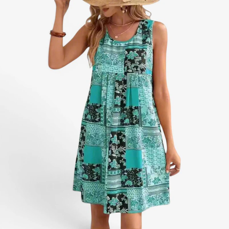 Robe mini sans manches à imprimé patchwork et bretelles larges - Image 3