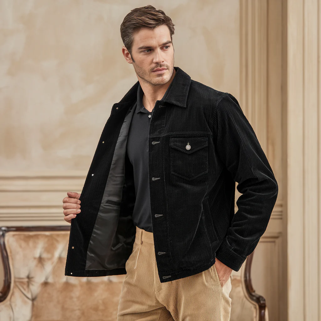 Veste intemporelle en velours côtelé à manches longues avec poches - Image 2