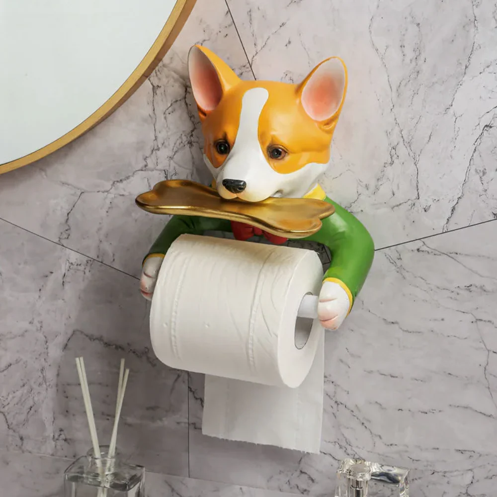 Porte-papier hygiénique chien avec étagère de rangement - Image 2