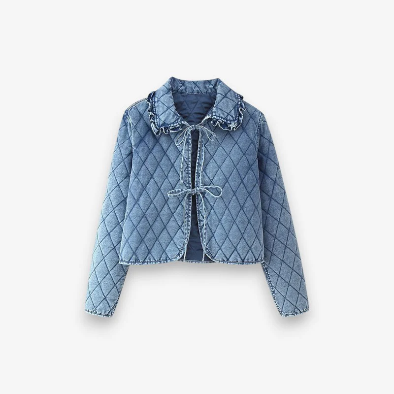 Veste femme style jean manches longues col rabattu
