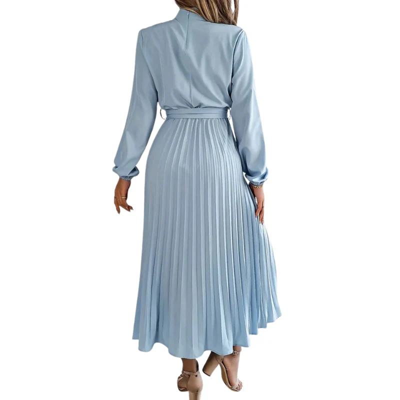 Robe mi-longue plissée manches longues avec taille ceinturée - Image 11