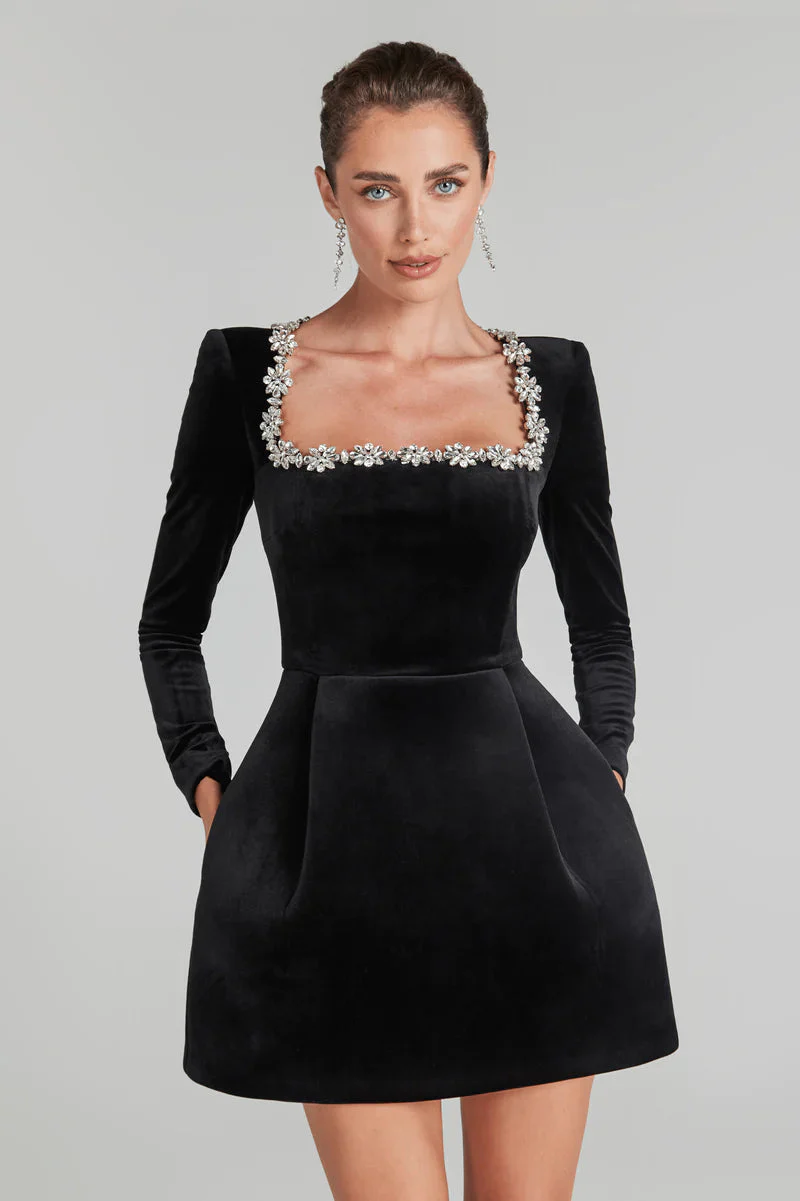 Robe midi femme manches longues encolure carrée - Image 3