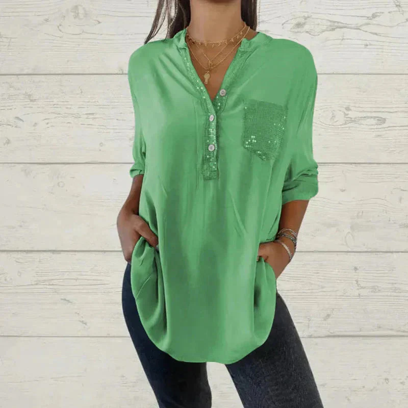 Sandra – Chemise à manches longues et col en V avec poche poitrine - Image 2