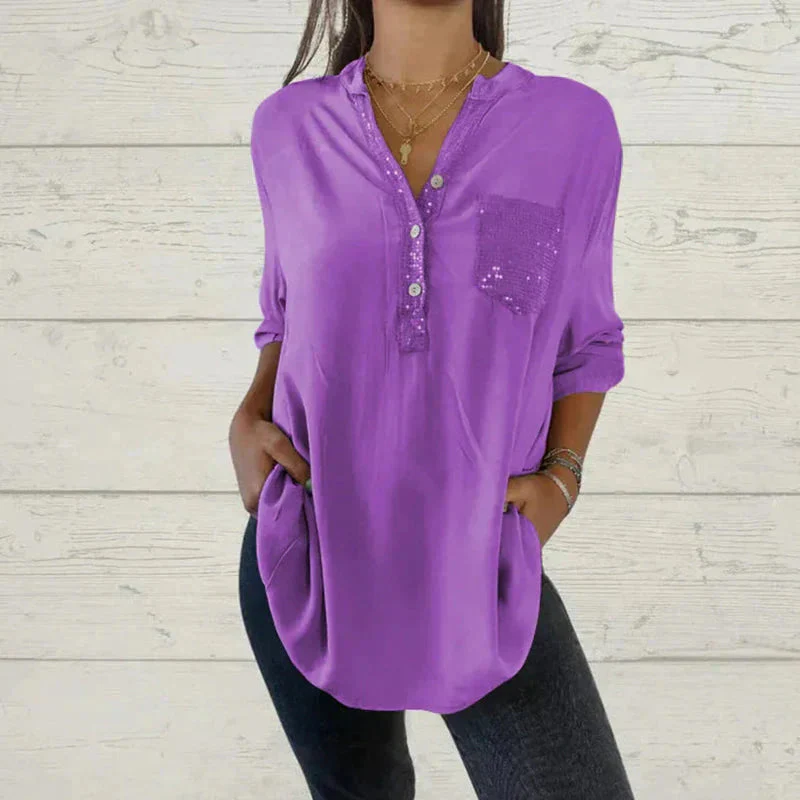 Sandra – Chemise à manches longues et col en V avec poche poitrine - Image 3