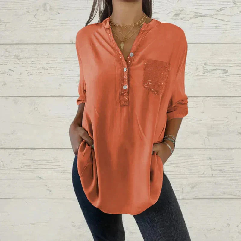 Sandra – Chemise à manches longues et col en V avec poche poitrine - Image 4