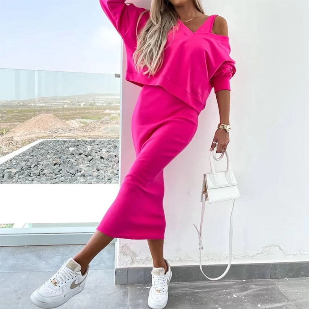 Sarah - Ensemble 2 pièces crop top manches longues & robe sans manches - Image 2