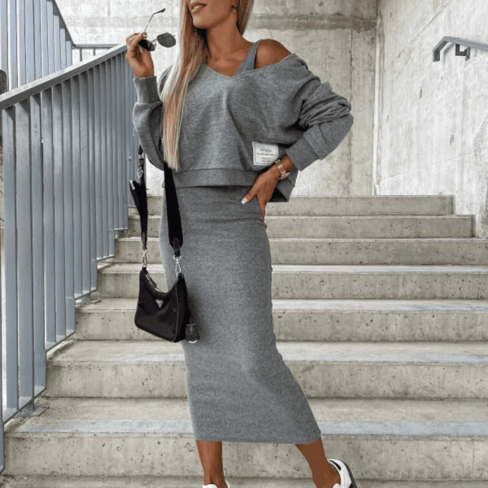 Sarah - Ensemble 2 pièces crop top manches longues & robe sans manches - Image 4