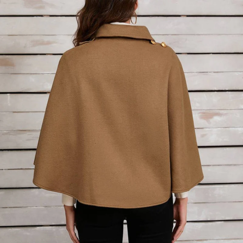 Manteau poncho court femme à col revers boutonné - Image 10
