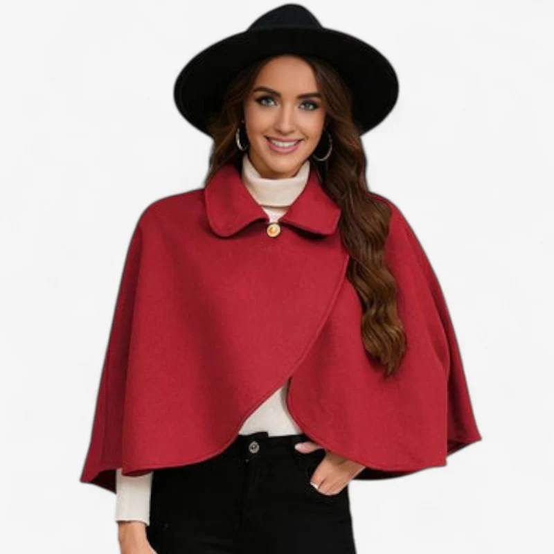 Manteau poncho court femme à col revers boutonné - Image 3