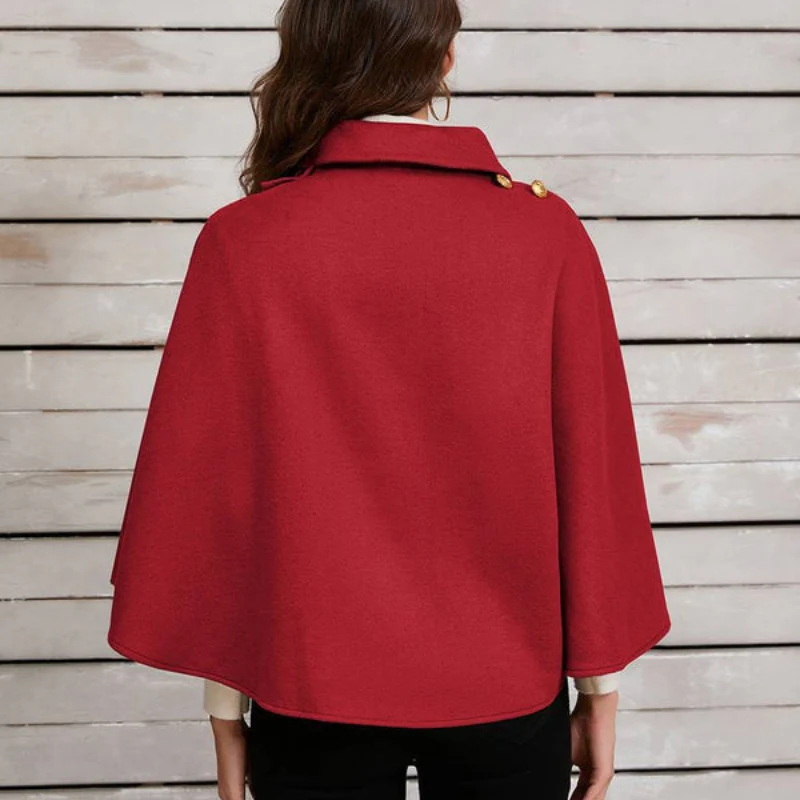 Manteau poncho court femme à col revers boutonné - Image 5