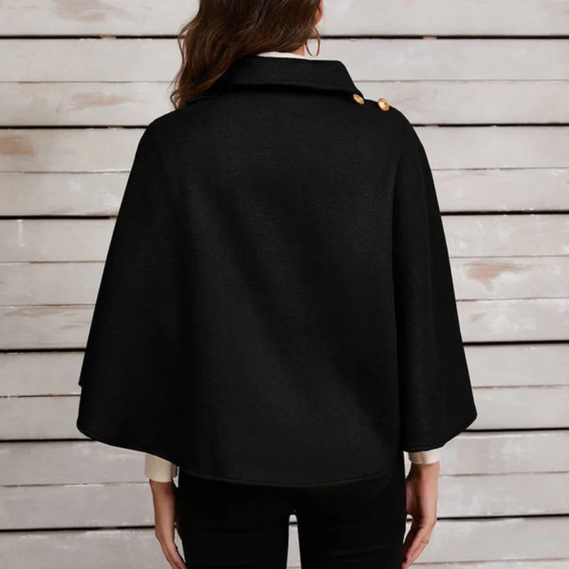 Manteau poncho court femme à col revers boutonné - Image 6