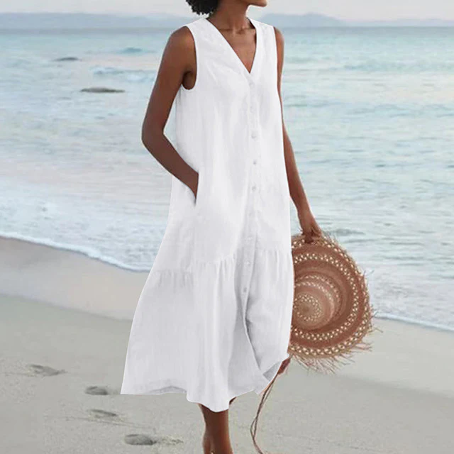 Robe longue sans manches femme décolleté en V - Image 3