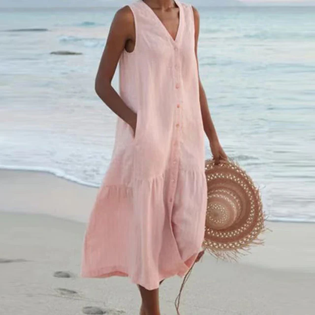 Robe longue sans manches femme décolleté en V - Image 4