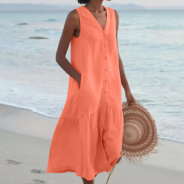 Robe longue sans manches femme décolleté en V - Image 5