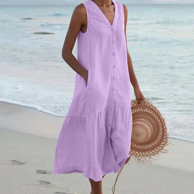 Robe longue sans manches femme décolleté en V - Image 7