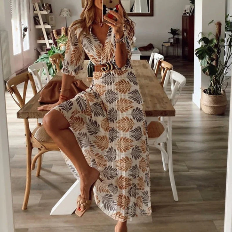 Robe longue Savannah manches courtes col en V - Image 2