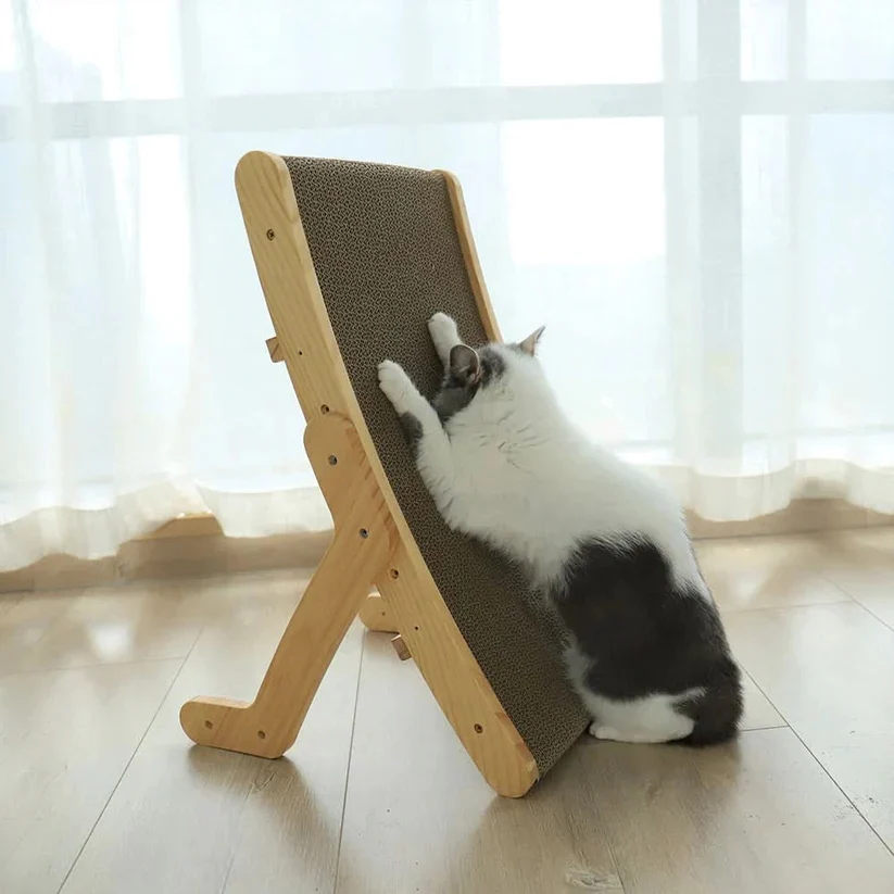 Griffoir pour chat réversible en carton avec cadre bois - Image 4
