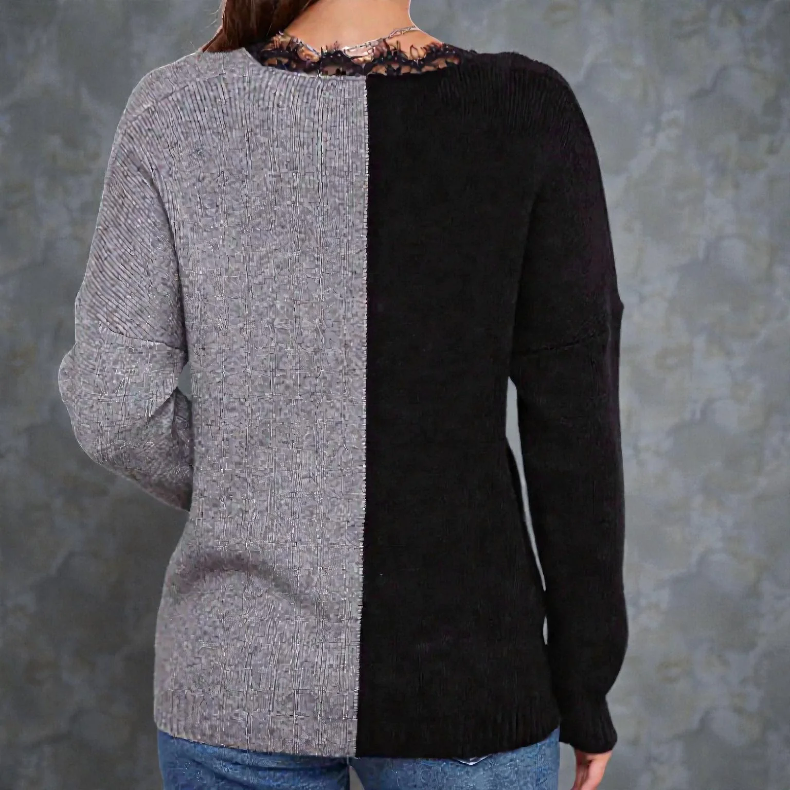 Pull femme ample manches longues col V - Image 3