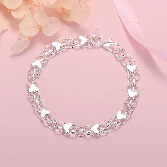 Serena - Bracelet Classique en Argent avec Maillons en Forme de Cœur - Image 2