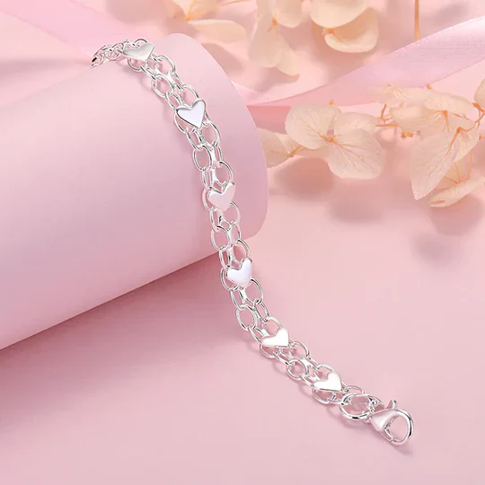 Serena - Bracelet Classique en Argent avec Maillons en Forme de Cœur - Image 3