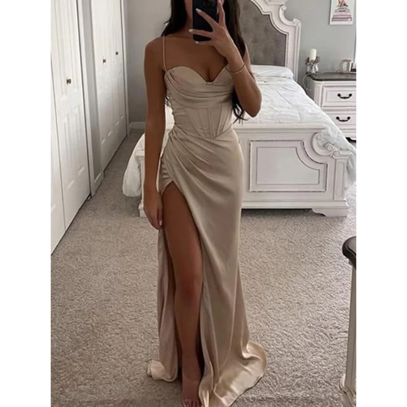 Robe de soirée longue femme fines bretelles dos nu